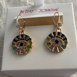 Betsey Johnson Gold Tone Evil Eye Drop Earrings